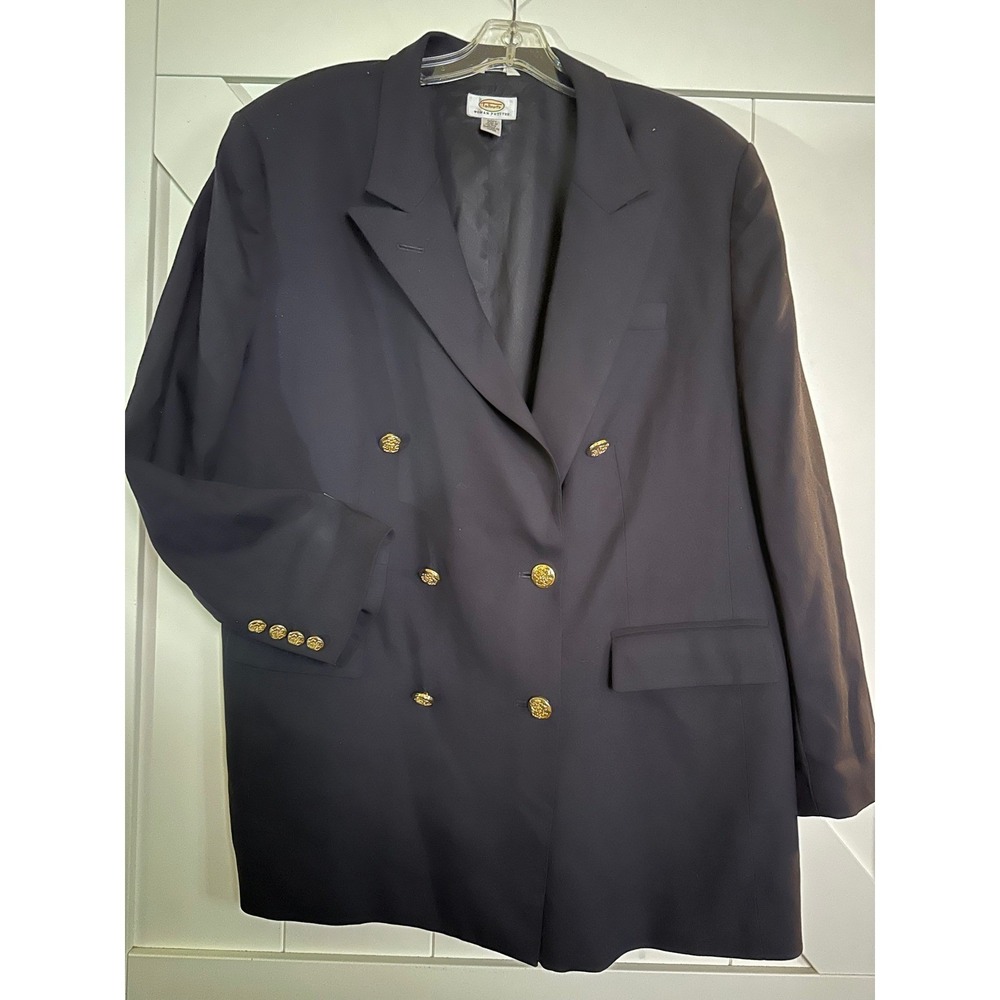 Vintage Talbots Woman Petites Black Double Breasted Wool Blazer Jacket‎ 20P